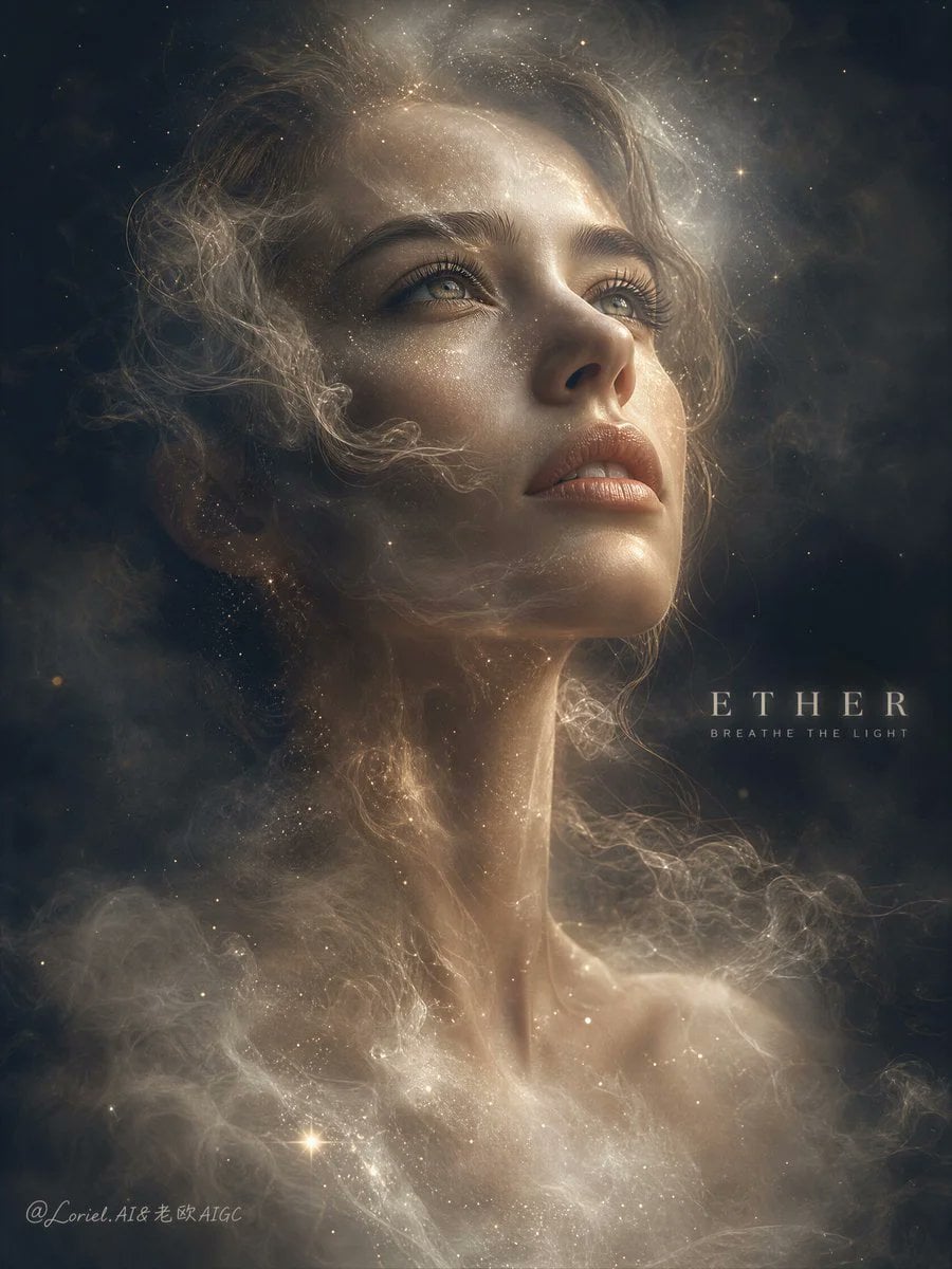 Cinematic portrait of woman merging with elements
