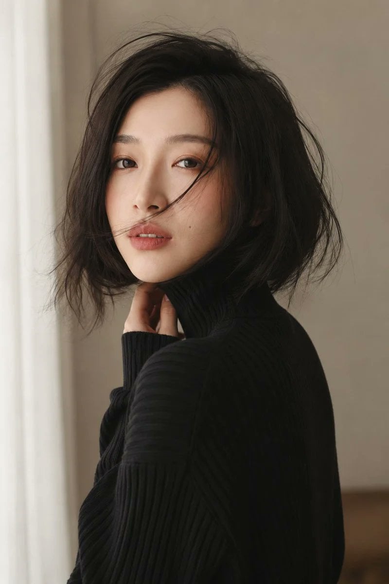 Soft Minimalist Beauty Portrait of East Asian Woman
