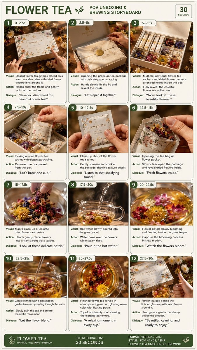 Luxury Flower Tea ASMR Storyboard Infographic