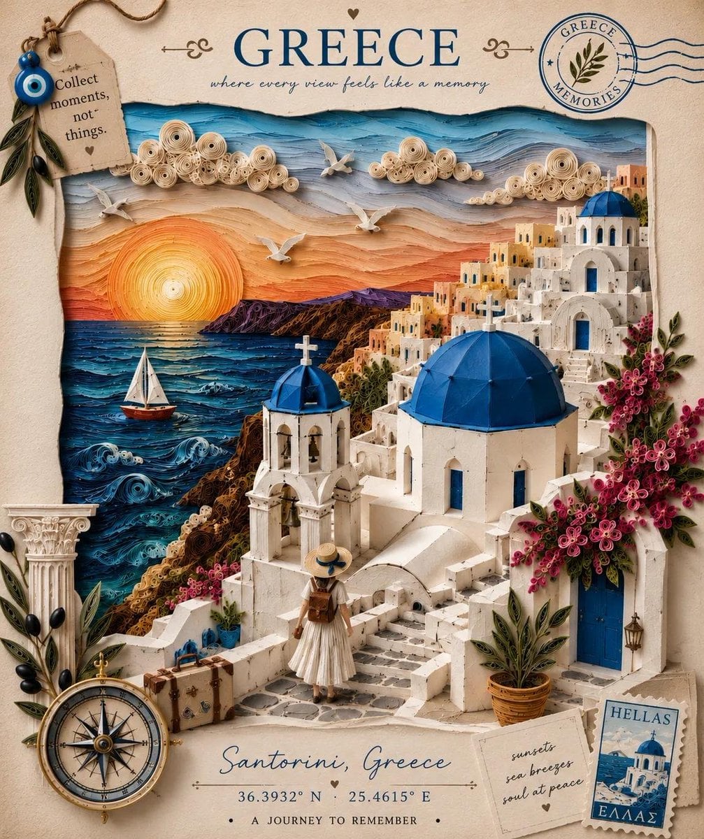 Vintage Paper Quilling Travel Poster