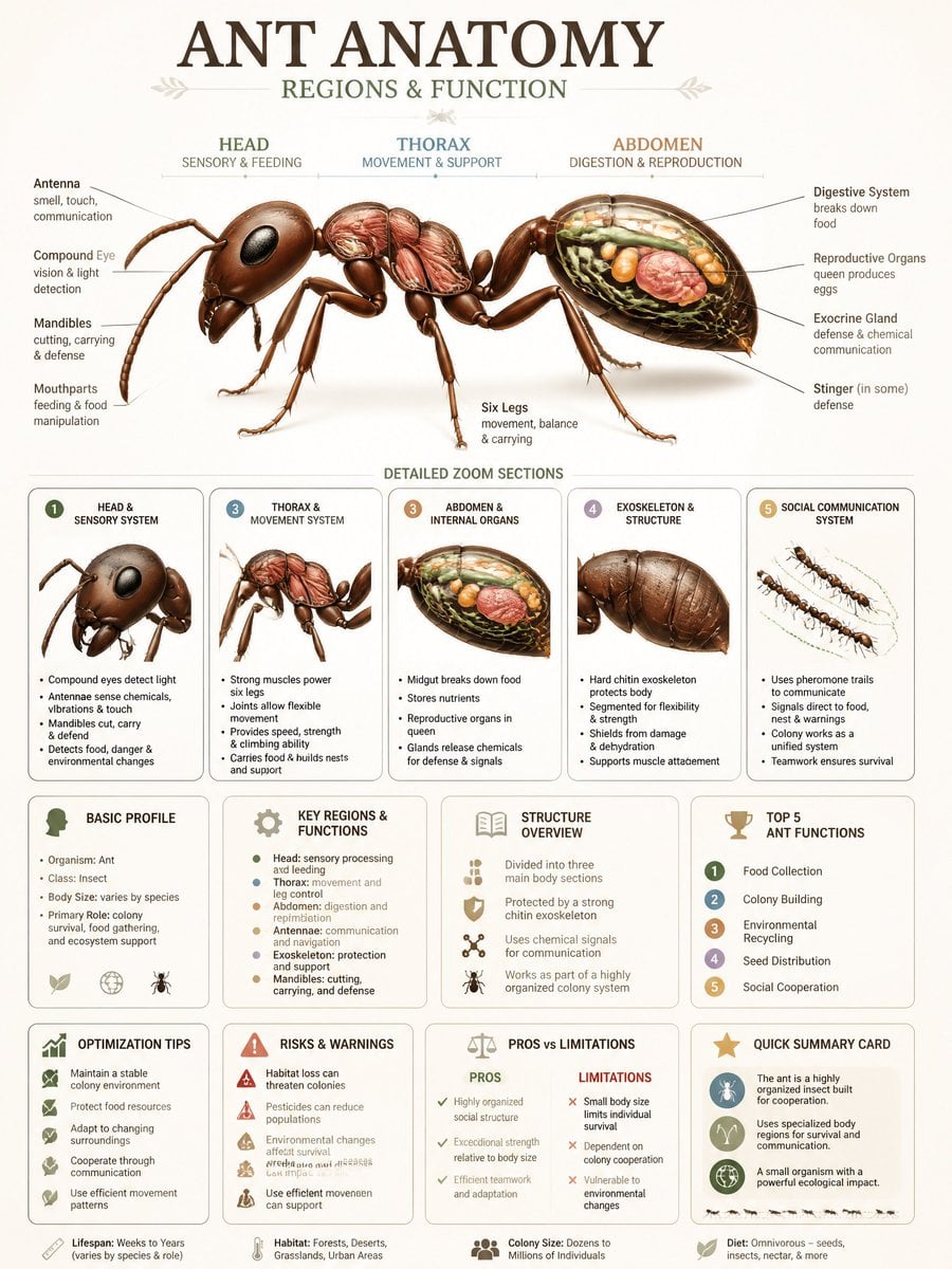 Ant Anatomy Regions and Function Infographic