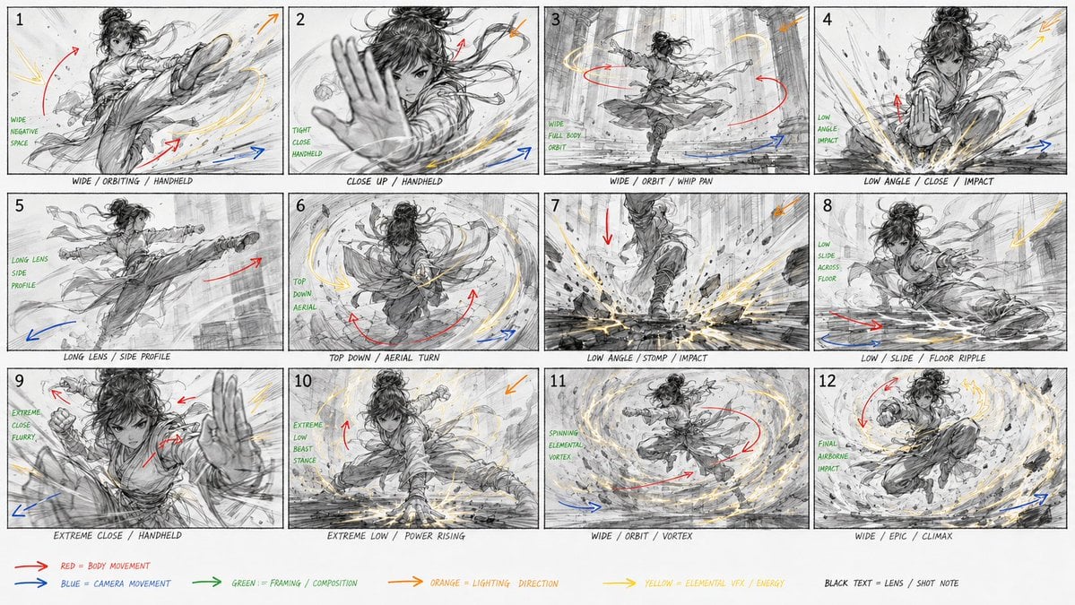 Raw Kung Fu Storyboard with 12 Panels