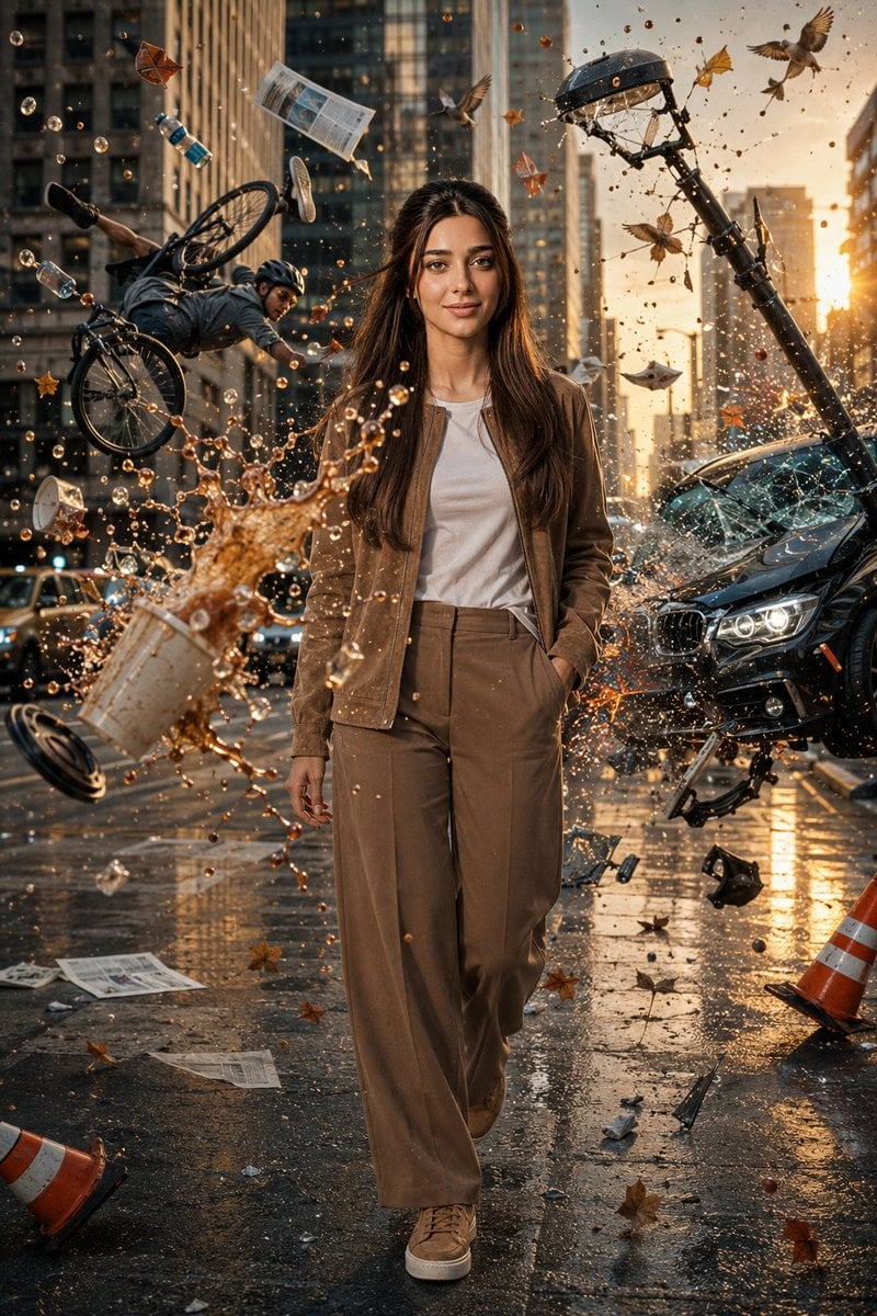 Hollywood bullet-time action scene on city street