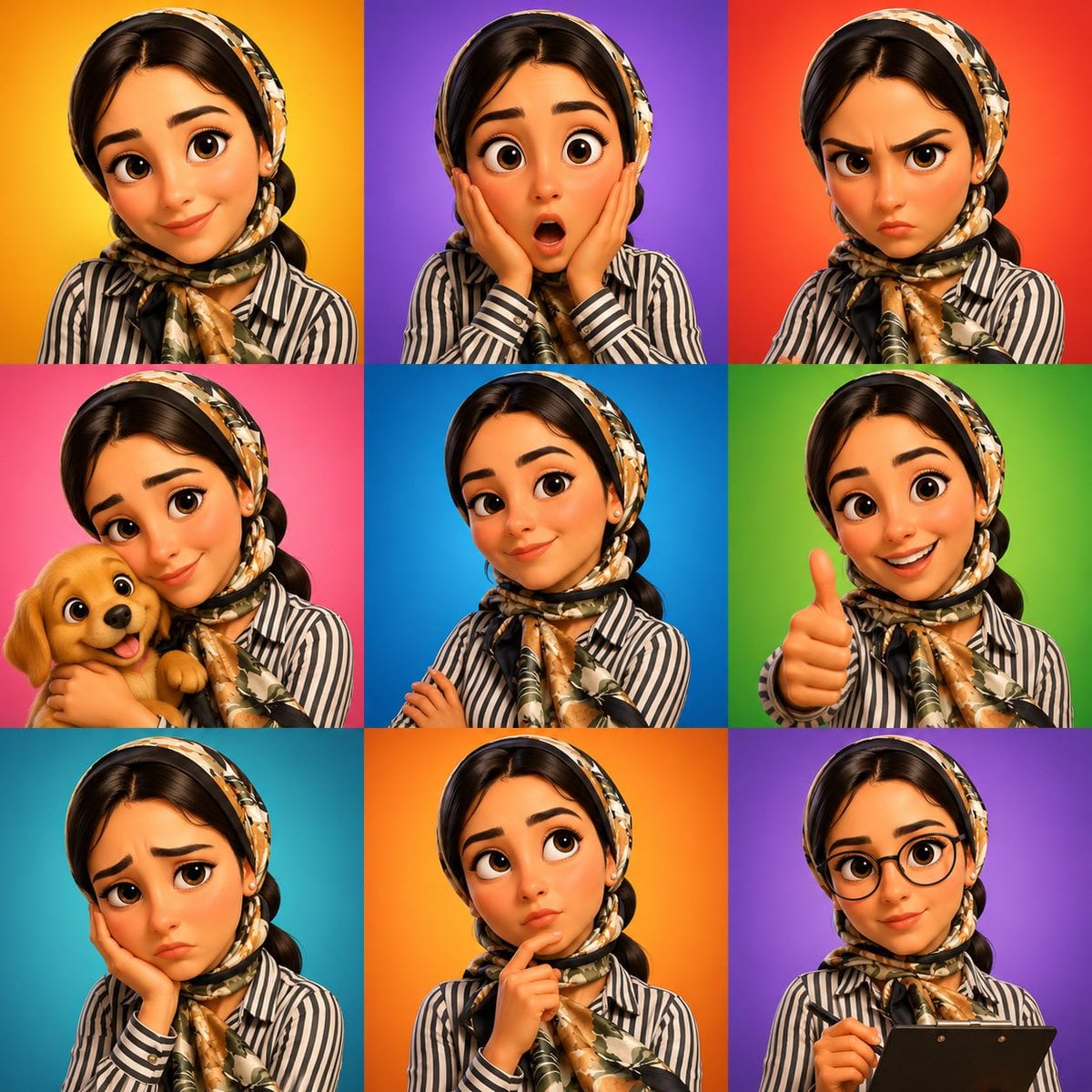 Pixar-style 3D Avatar Emotion Grid