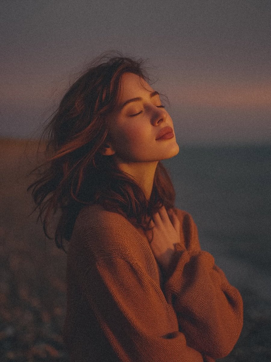 Woman on Rocky Beach at Golden Hour