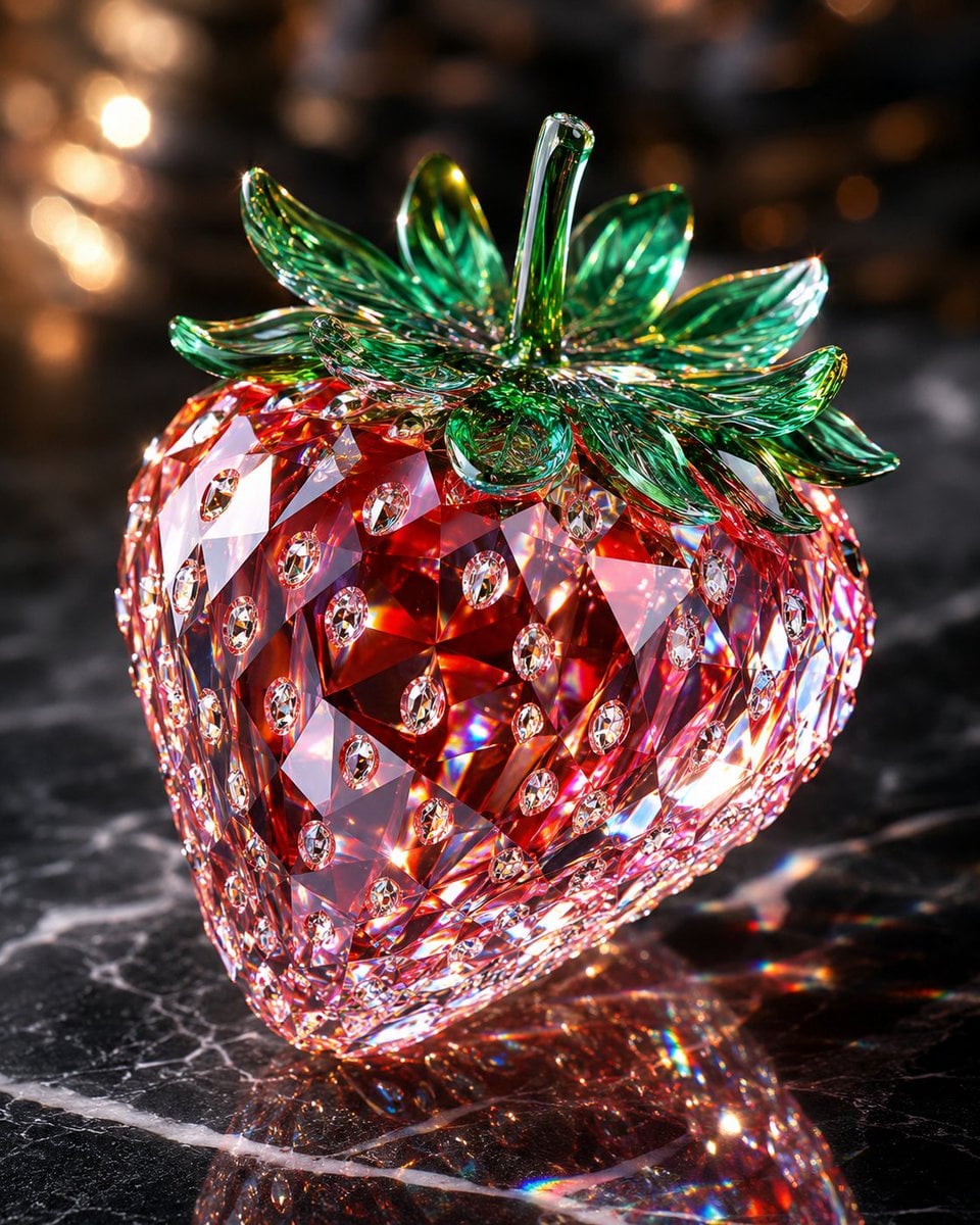 Crystal Glass Strawberry with Rainbow Light