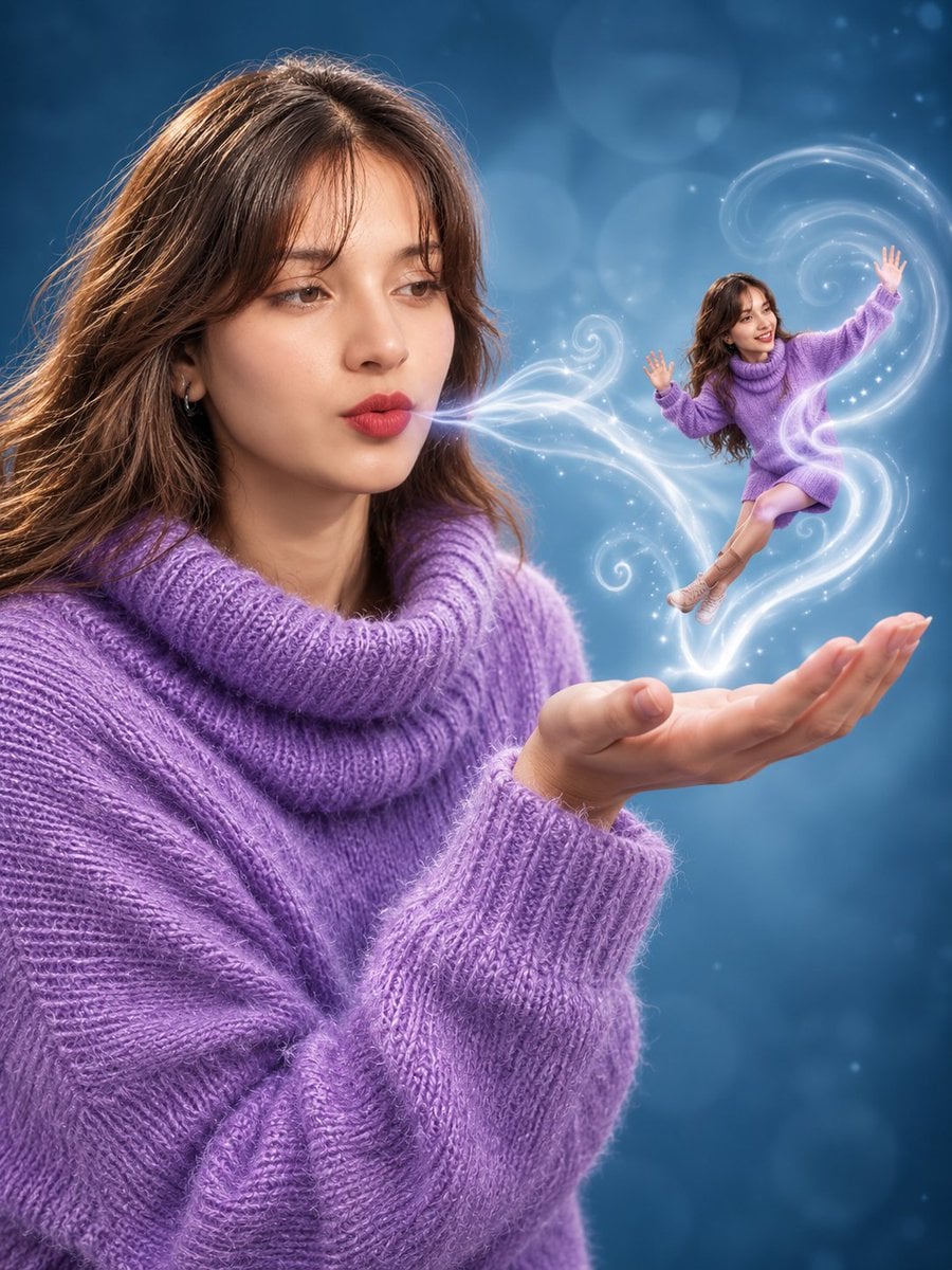 Cinematic portrait of a woman in cozy outfit