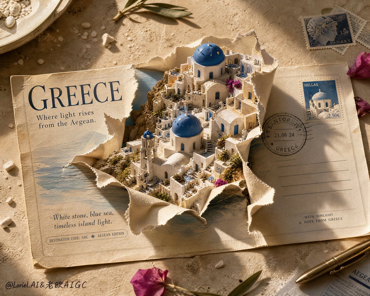 Greece Tourism Poster Postcard Illusion