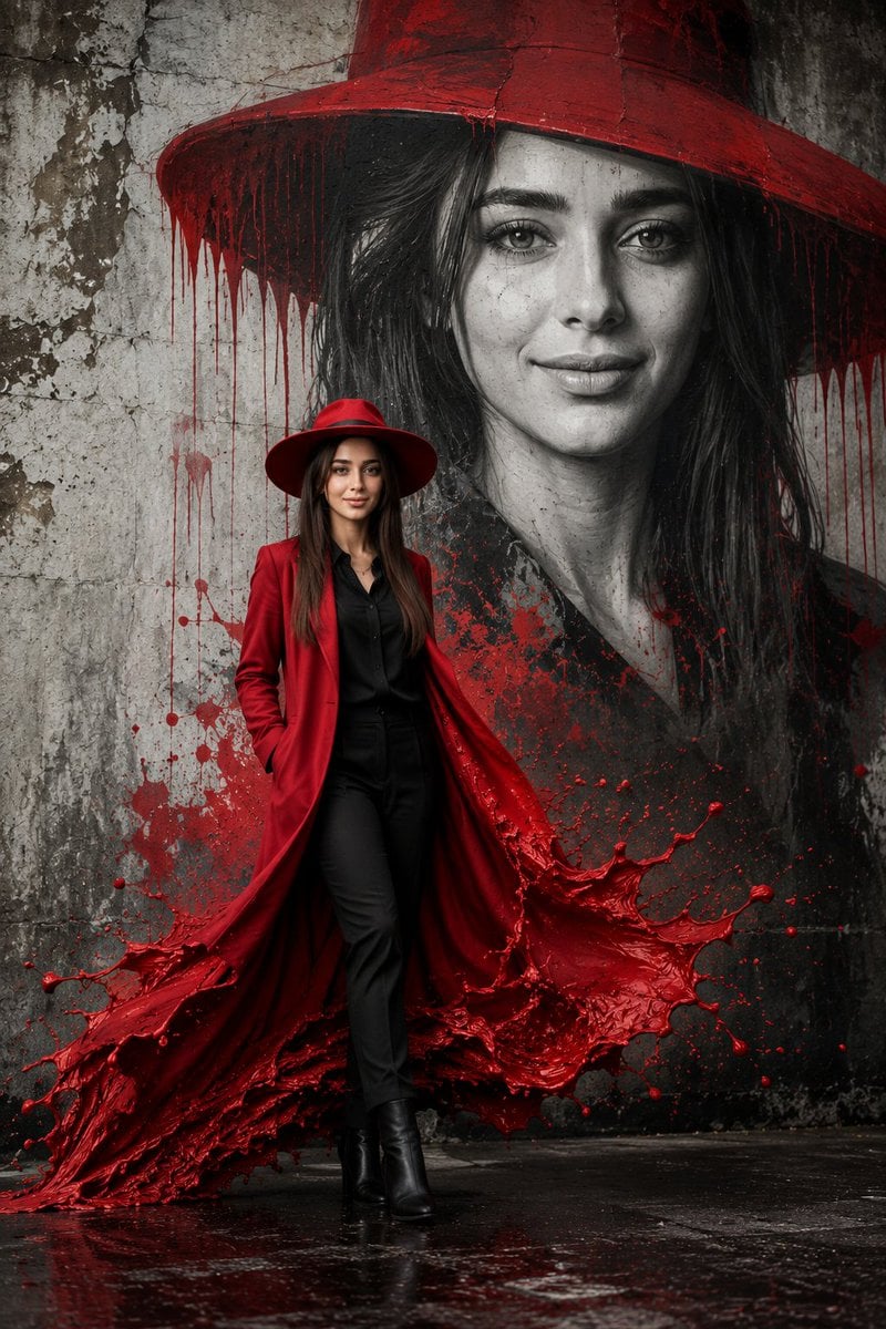 Street Art Cinematic Portrait on Concrete Wall
