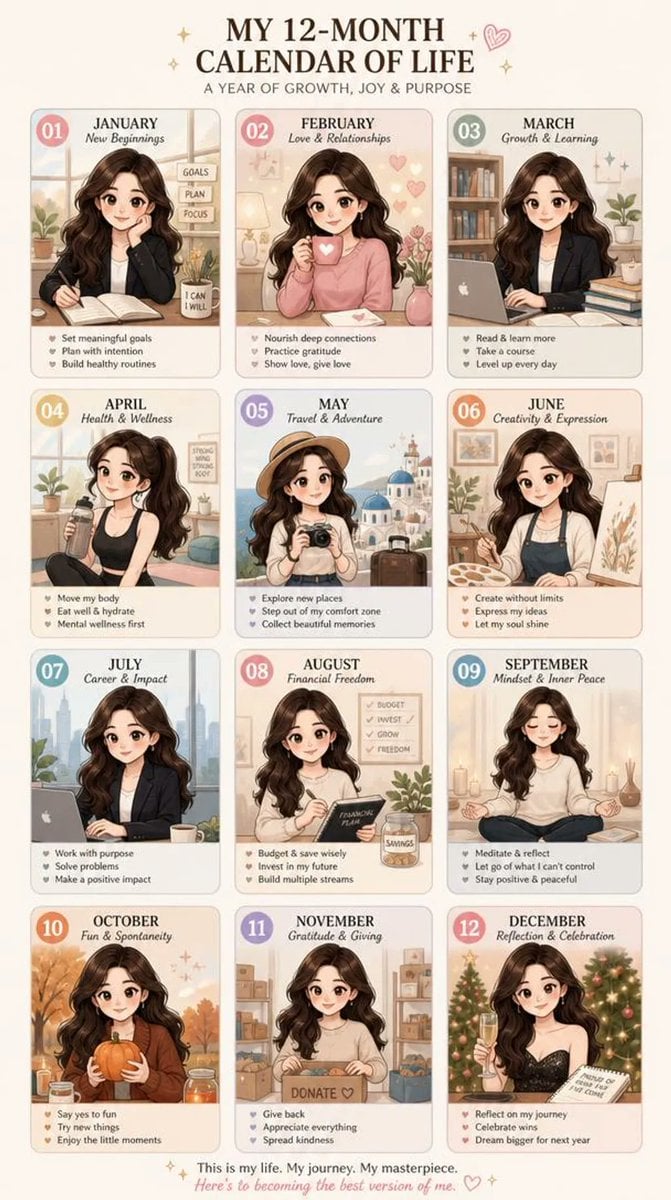 Personalized 12-Month Cartoon Life Calendar