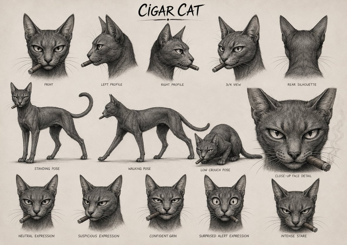 Cigar Cat Character Sheet Prompt