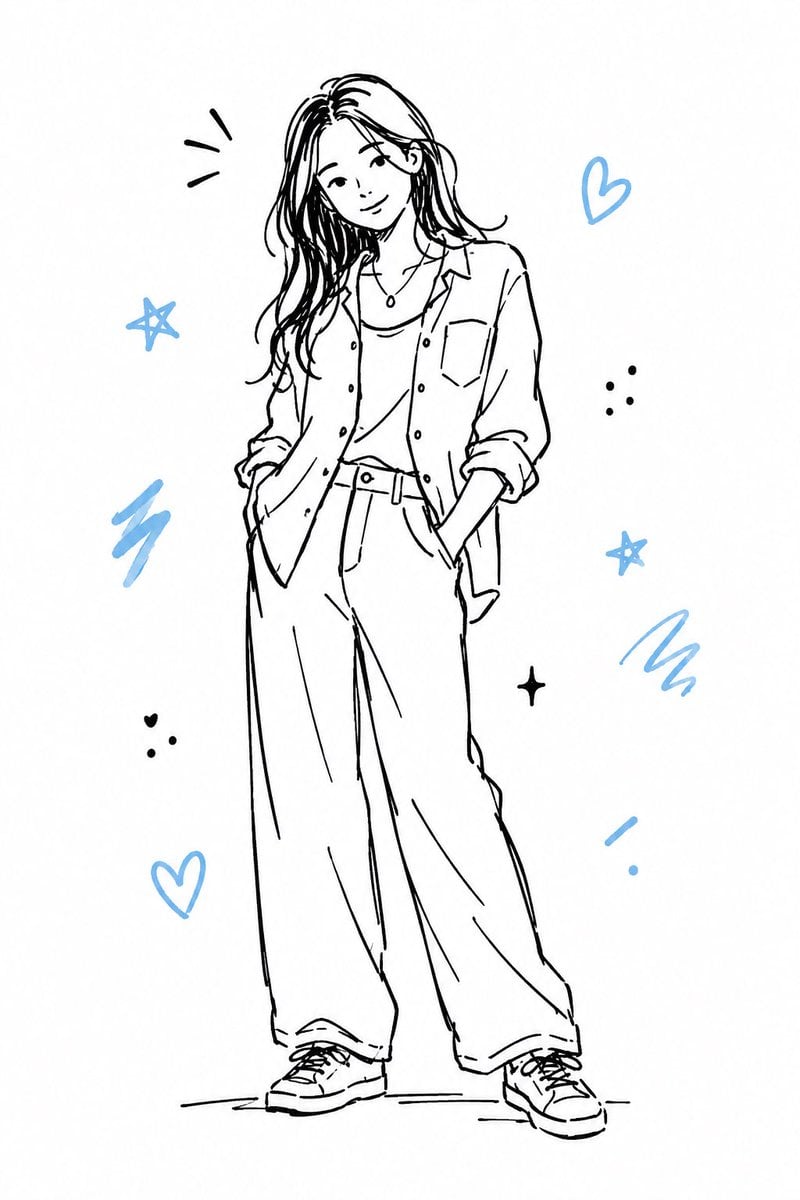 Hand-drawn doodle of a stylish woman