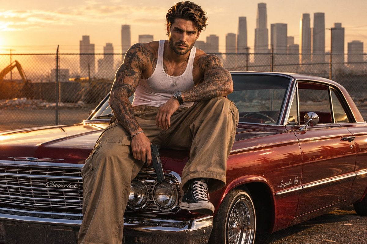 Golden Hour Cinematic Lowrider Portrait