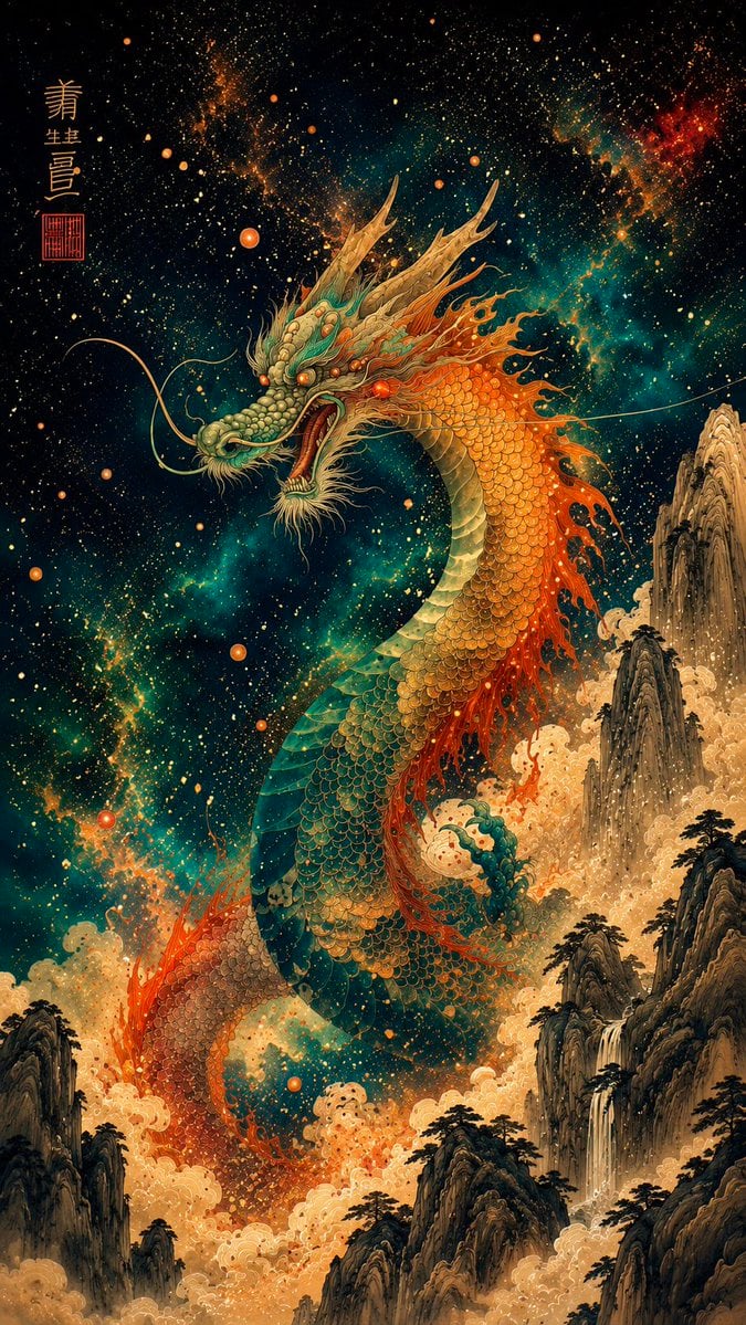 Dragon in Jiangnan Town Ink Wave Style