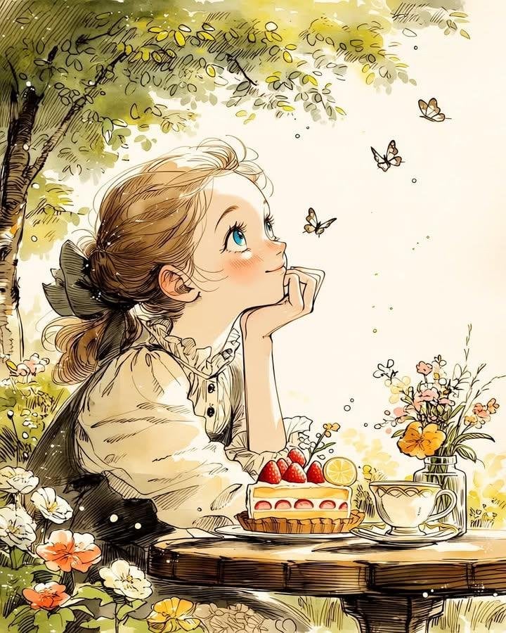 Vintage Storybook Girl Illustration