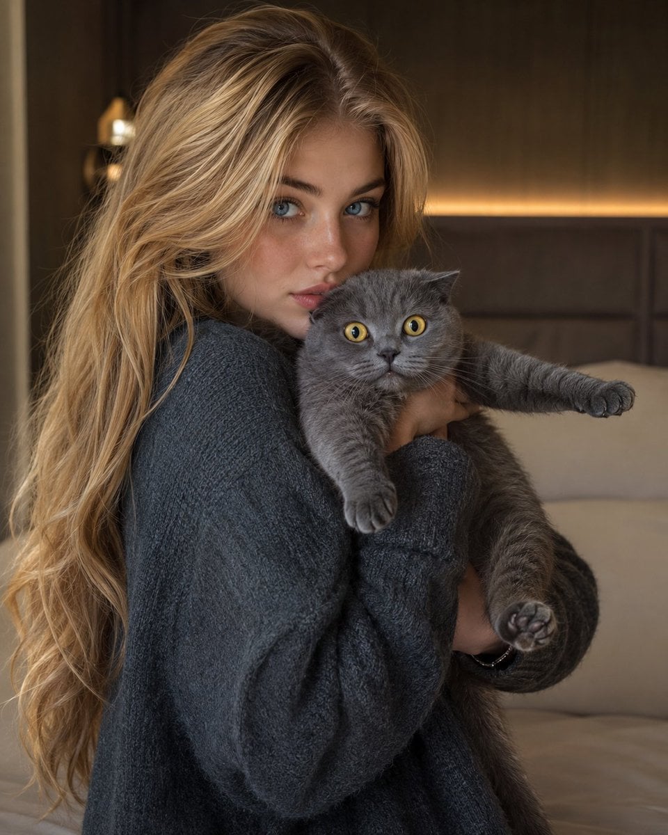 Woman in Gray Sweater Hyper-Realistic Portrait