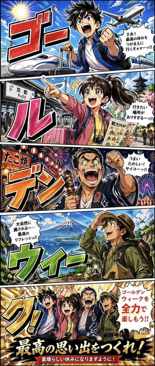 黄金周漫画风旅行海报