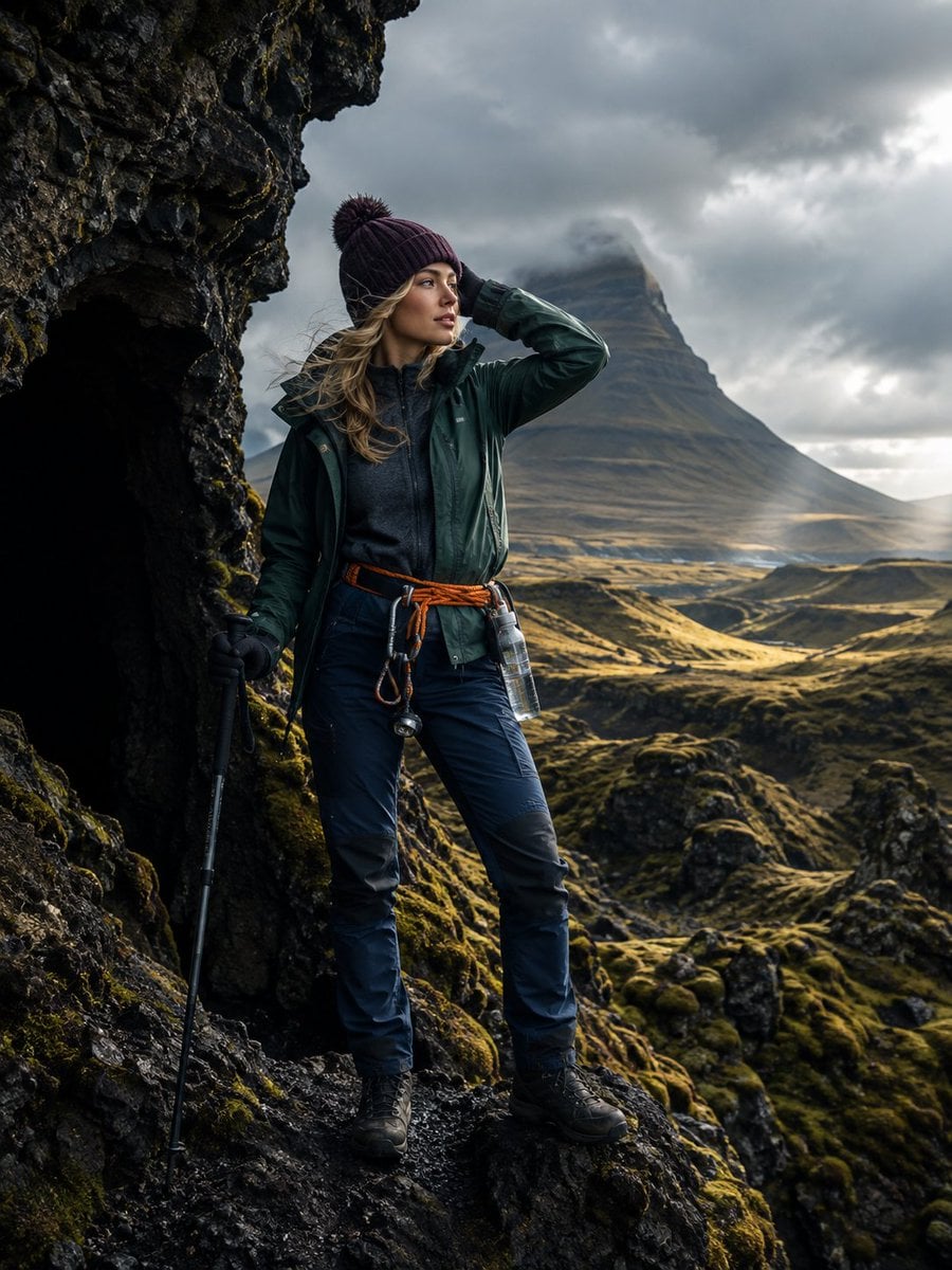 Traveler at Icelandic Lava Cave
