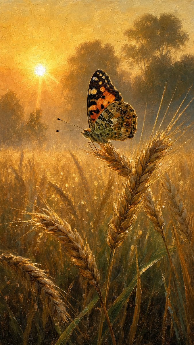 Golden Hour In The Wheat Field. A Quiet