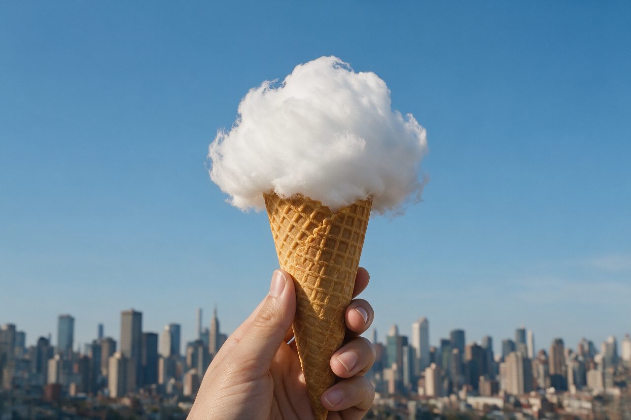 Ice Cream Cone With City Skyline