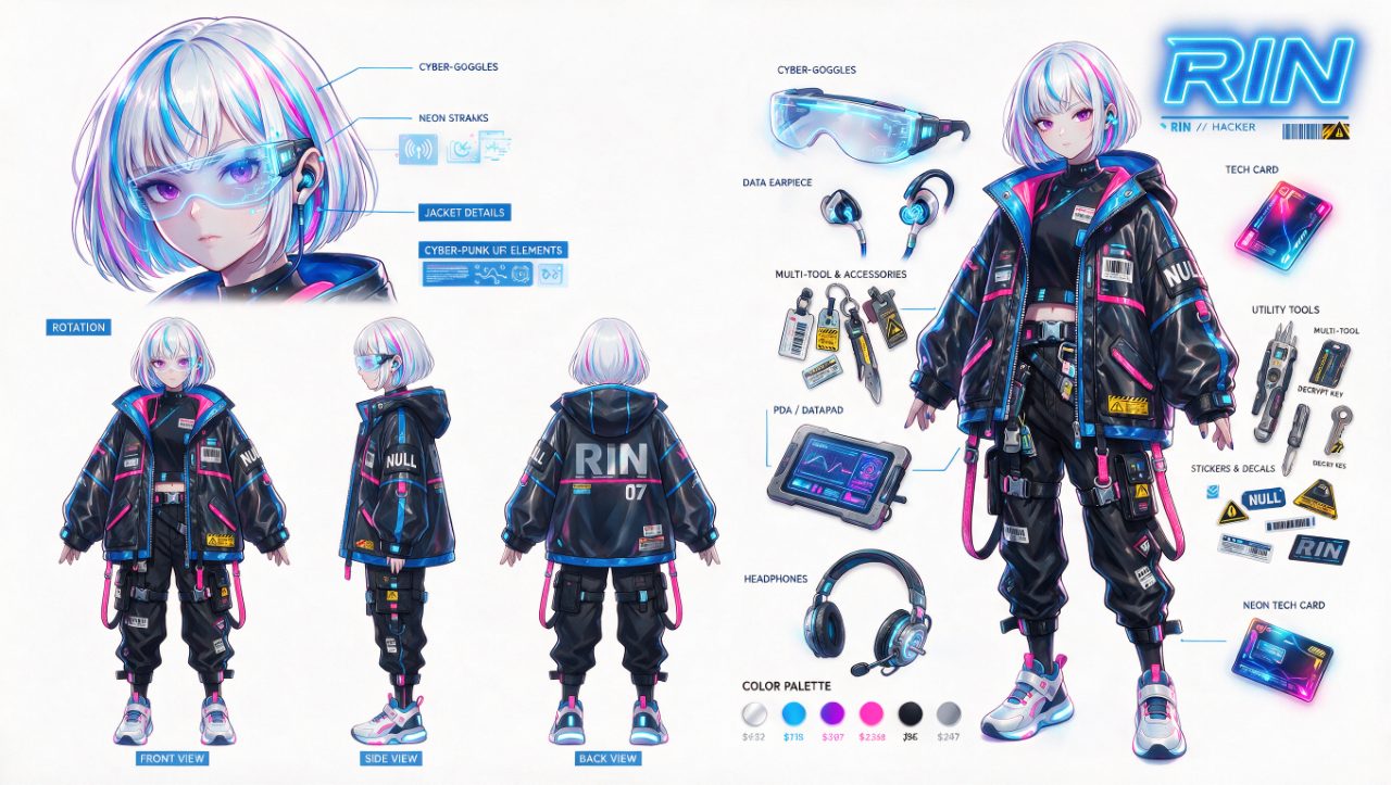 Cyberpunk Hacker Girl RIN Character Sheet