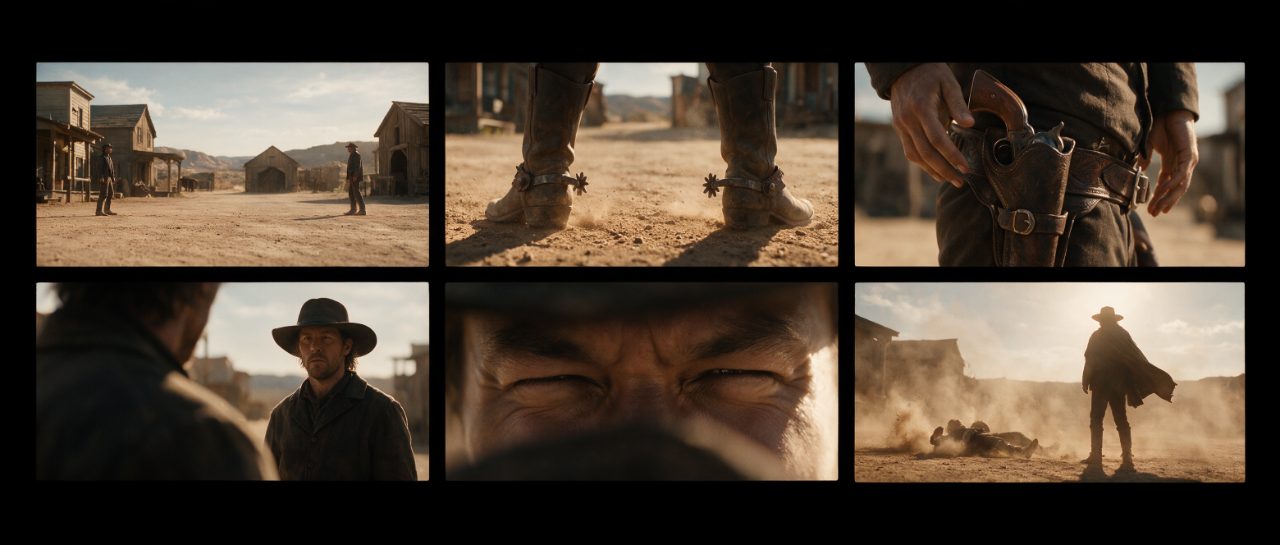 Six Panel Western Street Storyboard