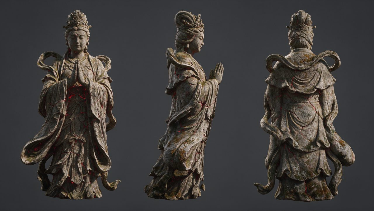 Three View Ancient Goddess Statue