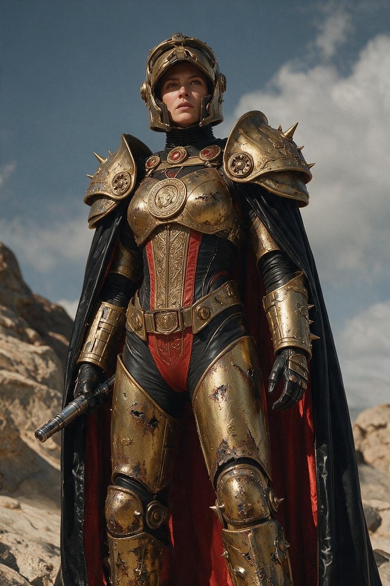 Female Warrior in Golden Power Armor