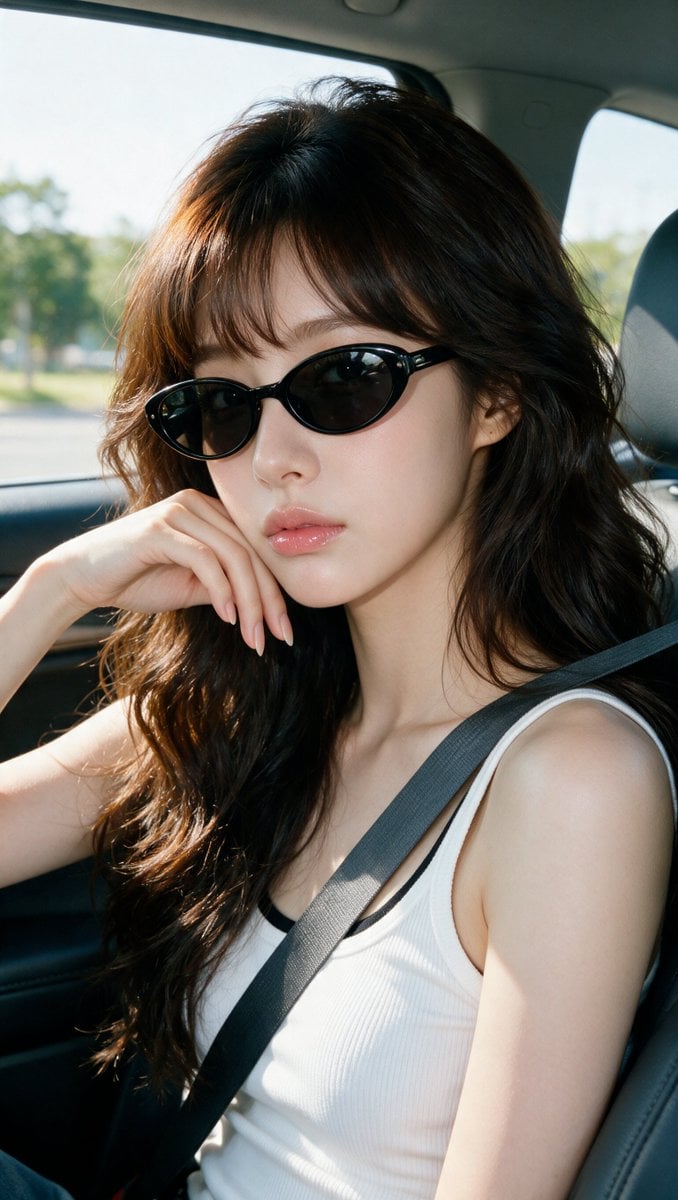Portrait Of Woman In Car Daylight