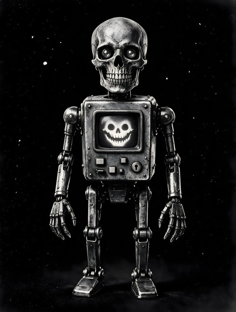 Robot with Skull Head Illustration