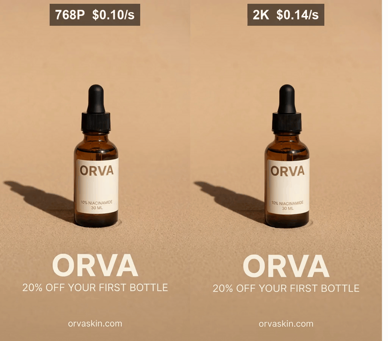 Side by side comparison of Orva ads at different video resolutions