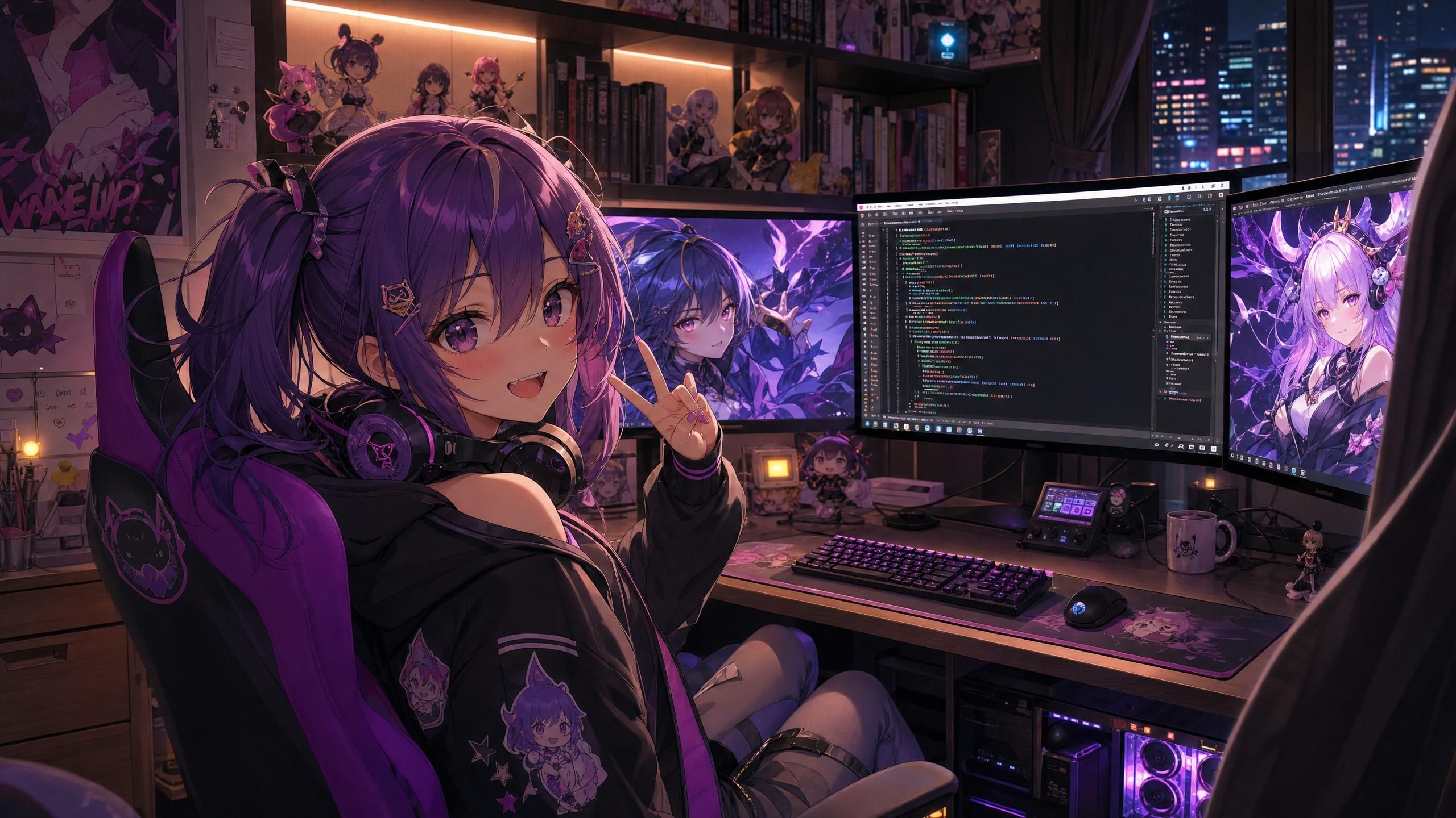 animation girl coding in front of computer