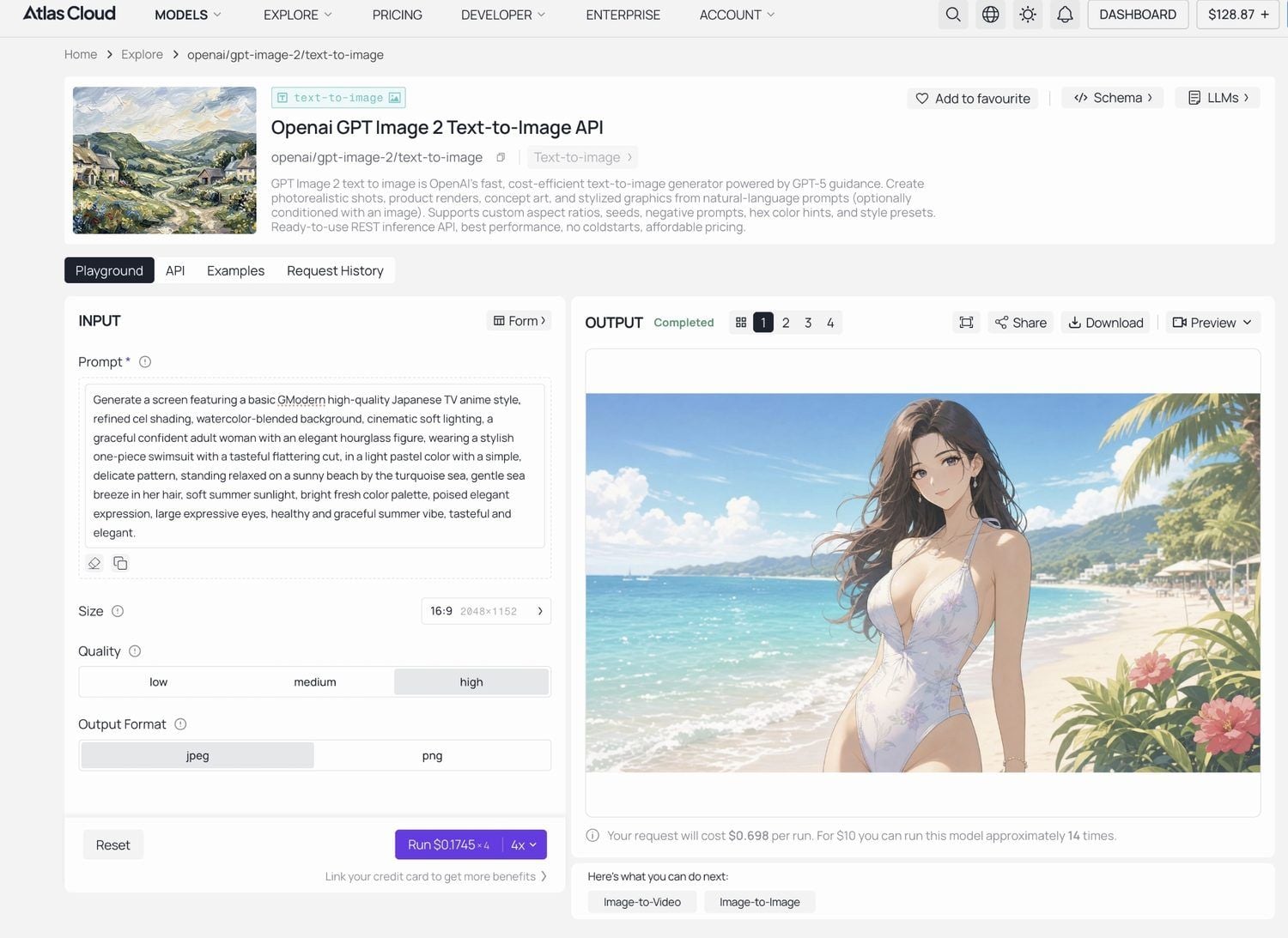 AI image generator interface with text prompt and generated anime illustration