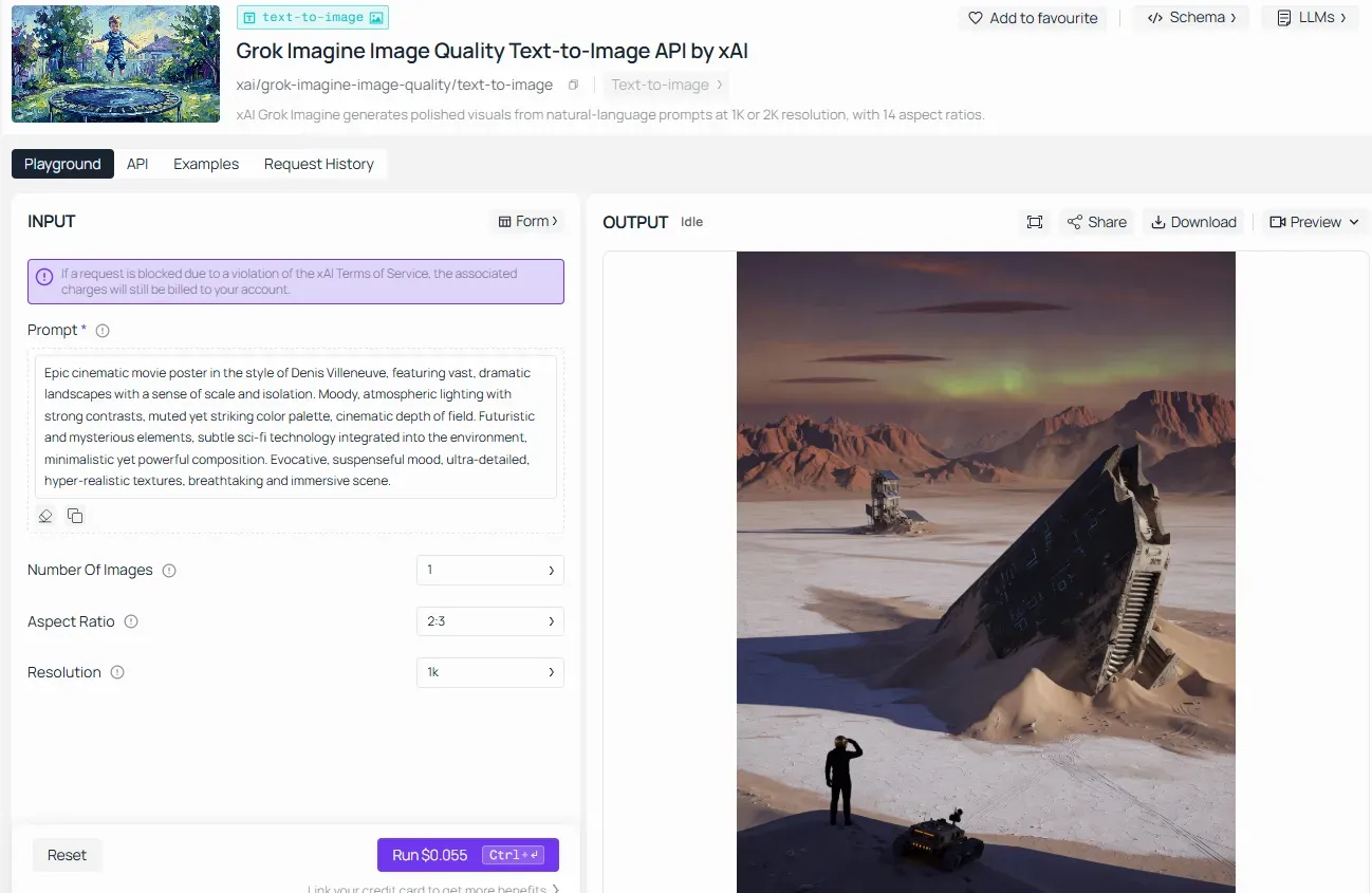 atlas cloud grok Imagine text to Image api by xai