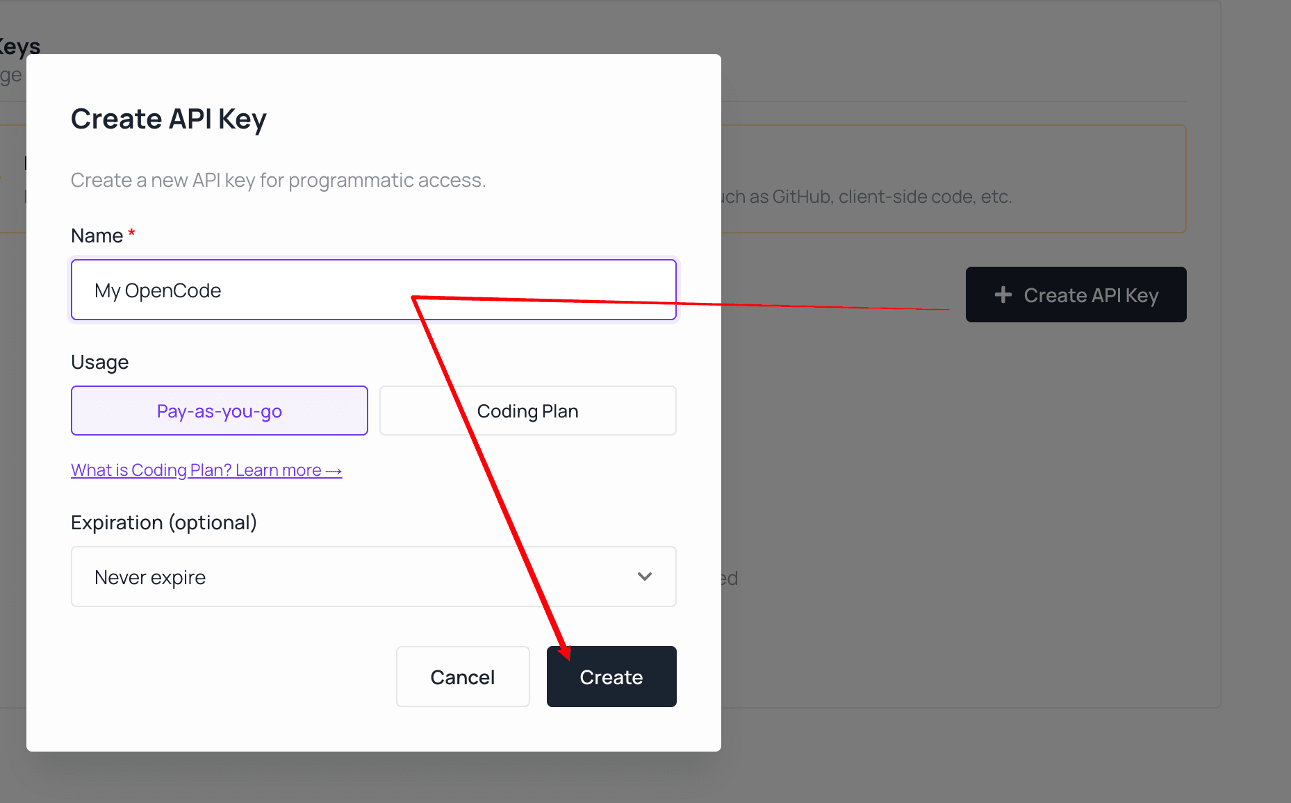 Create a dedicated Atlas Cloud API key for OpenCode
