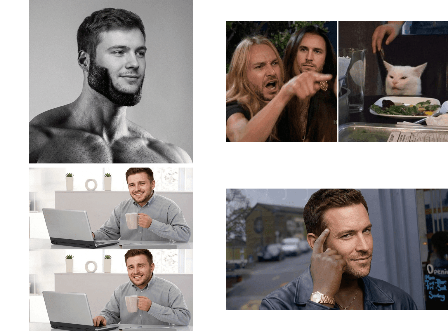 Four popular internet memes recreated with different people
