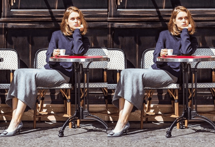 Claude image to video with Seedance 2.5: the source café photo next to the six-second clip of the woman sipping her espresso and smiling