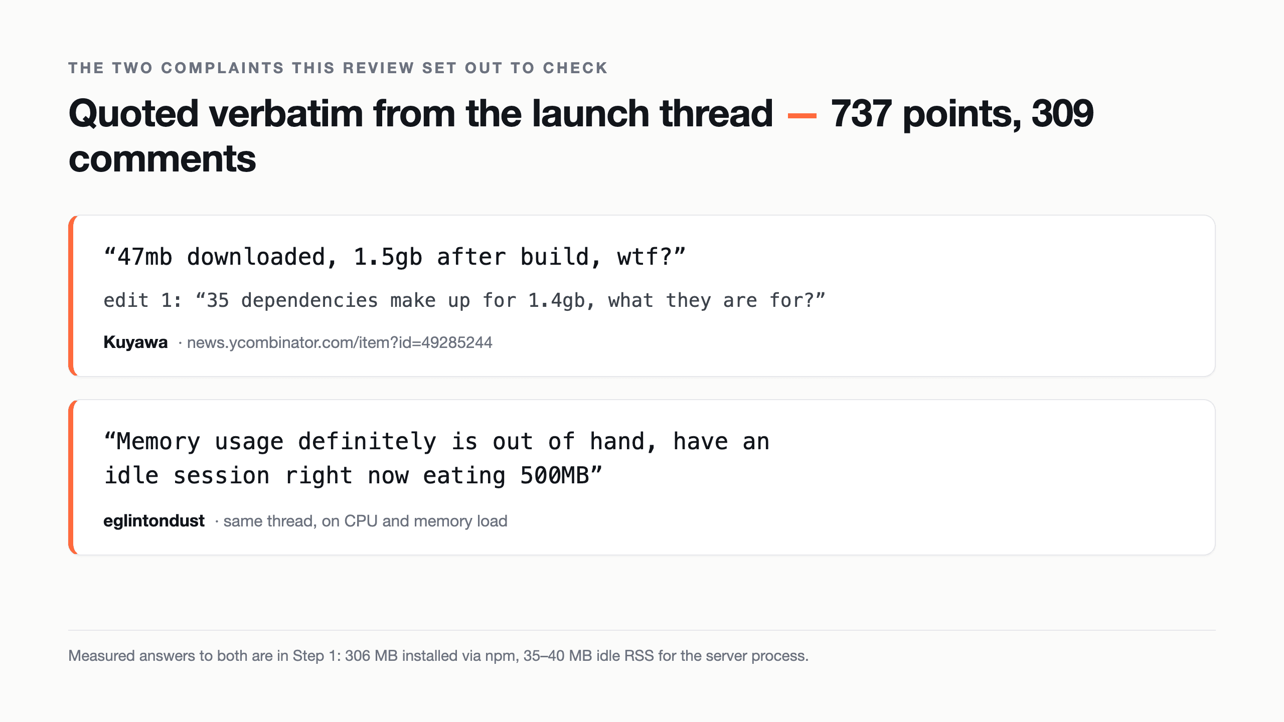 Two user complaints about large build size and high memory usage