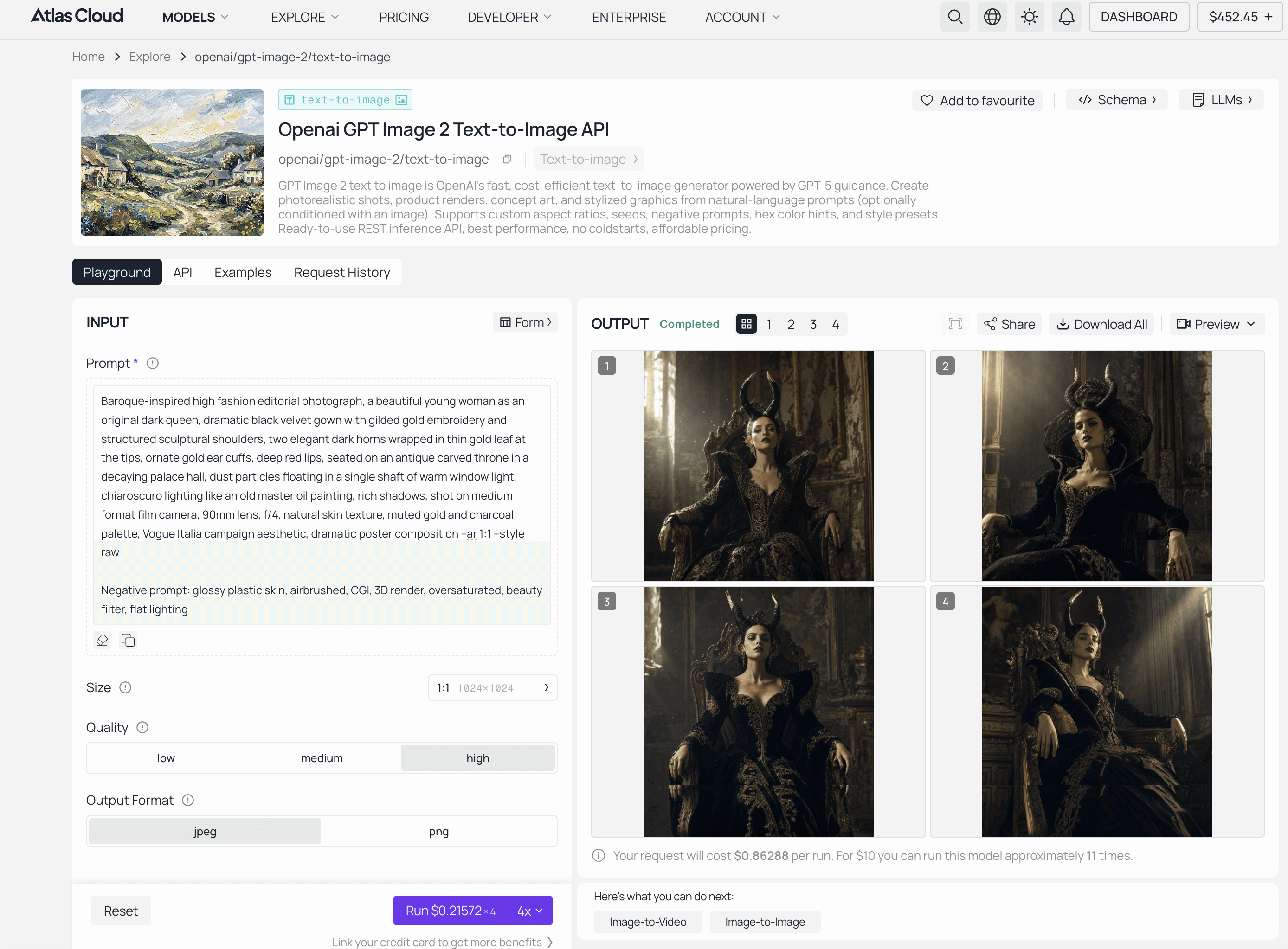 Screenshot of AI image generator interface with prompt and generated images