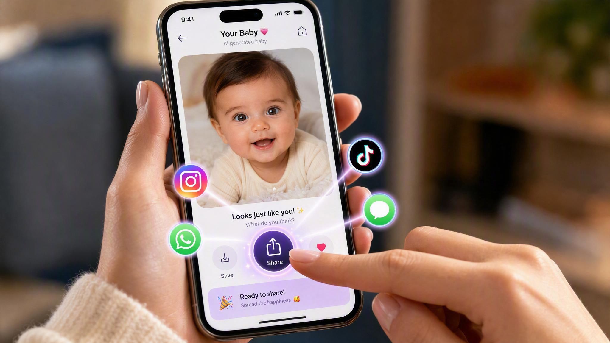 Share baby face photo on Social Platforms