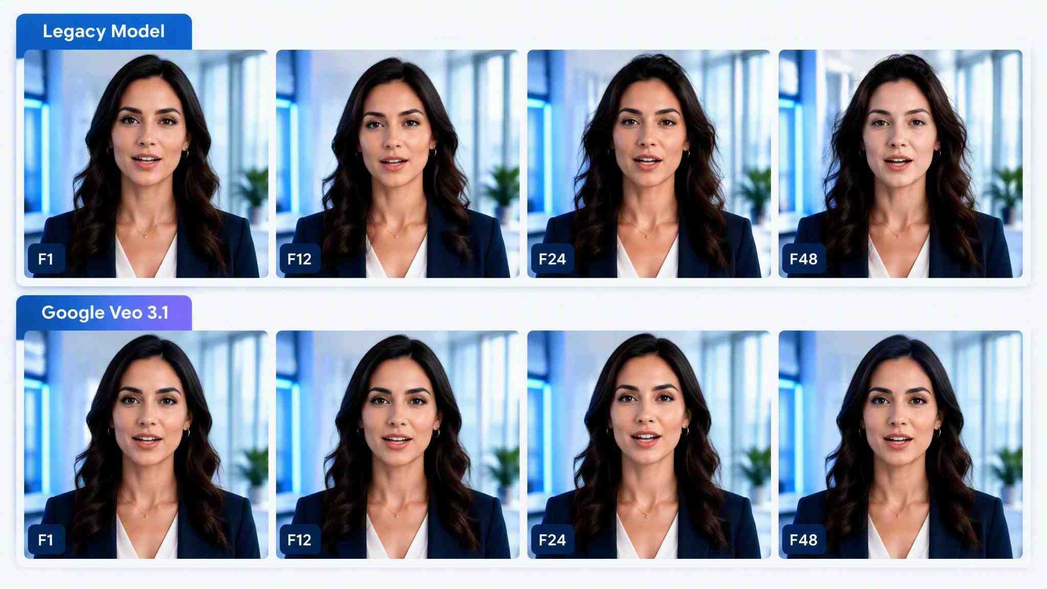 Comparison of Character Consistency: Traditional Video Models vs. Google Veo 3.1