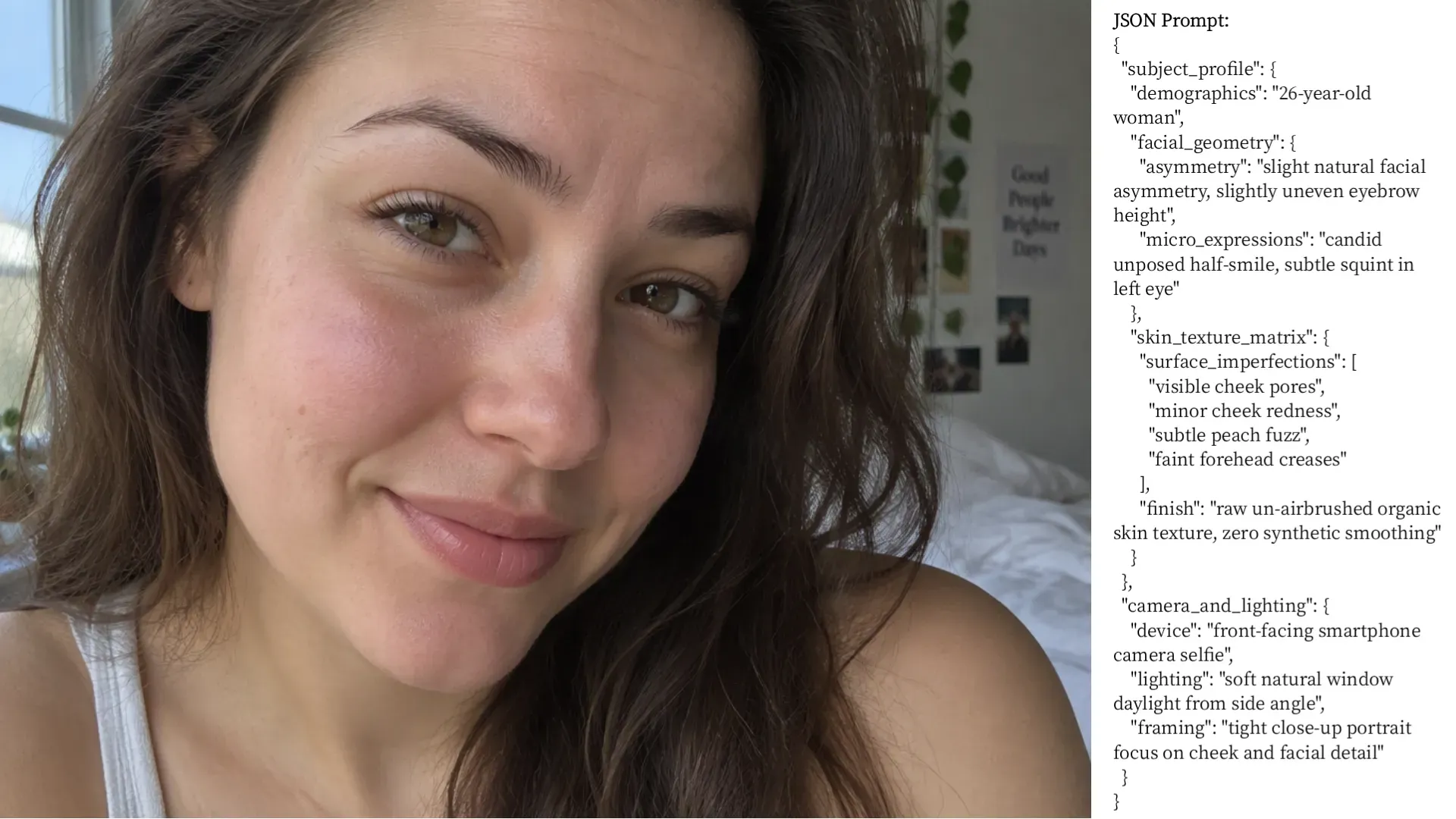Photorealistic AI selfie generated with GPT Image 2.5 showing realistic skin texture, cheek redness, and subtle facial asymmetry