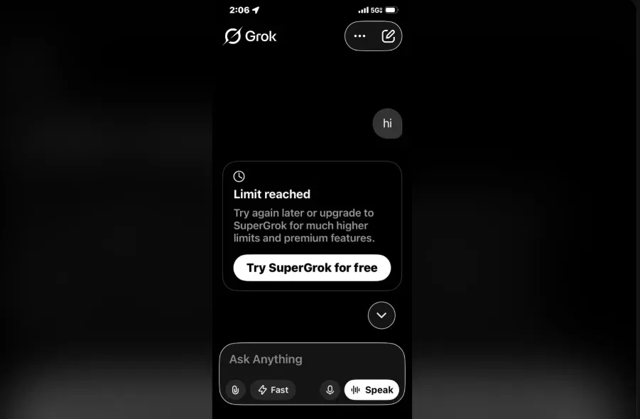 Grok limit reached