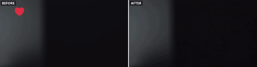 Side-by-side before and after video of a moving reaction emoji tracked and removed across a panning shot