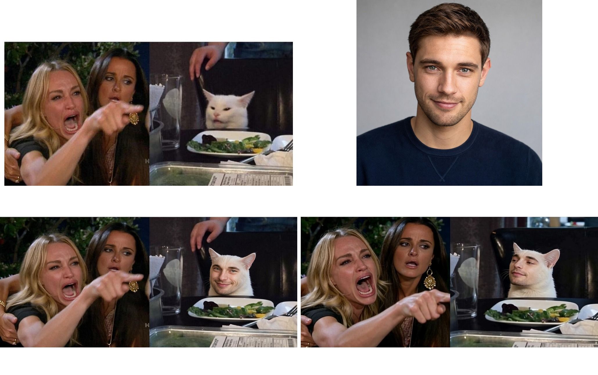 Meme with a man's face photoshopped onto the famous yelling cat