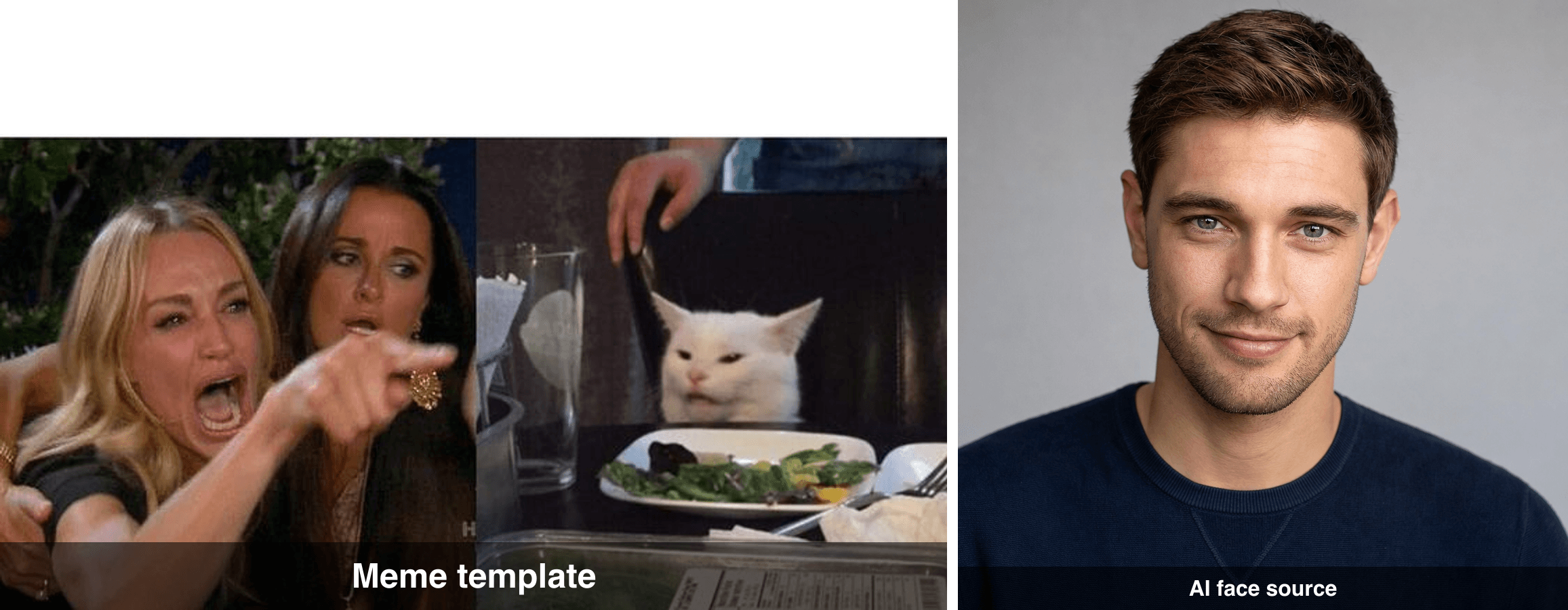 Woman yelling at cat meme next to an AI-generated face