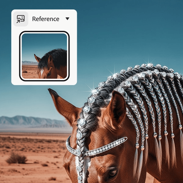 Adobe Firefly's image-to-image feature transforming an uploaded reference photo of a horse