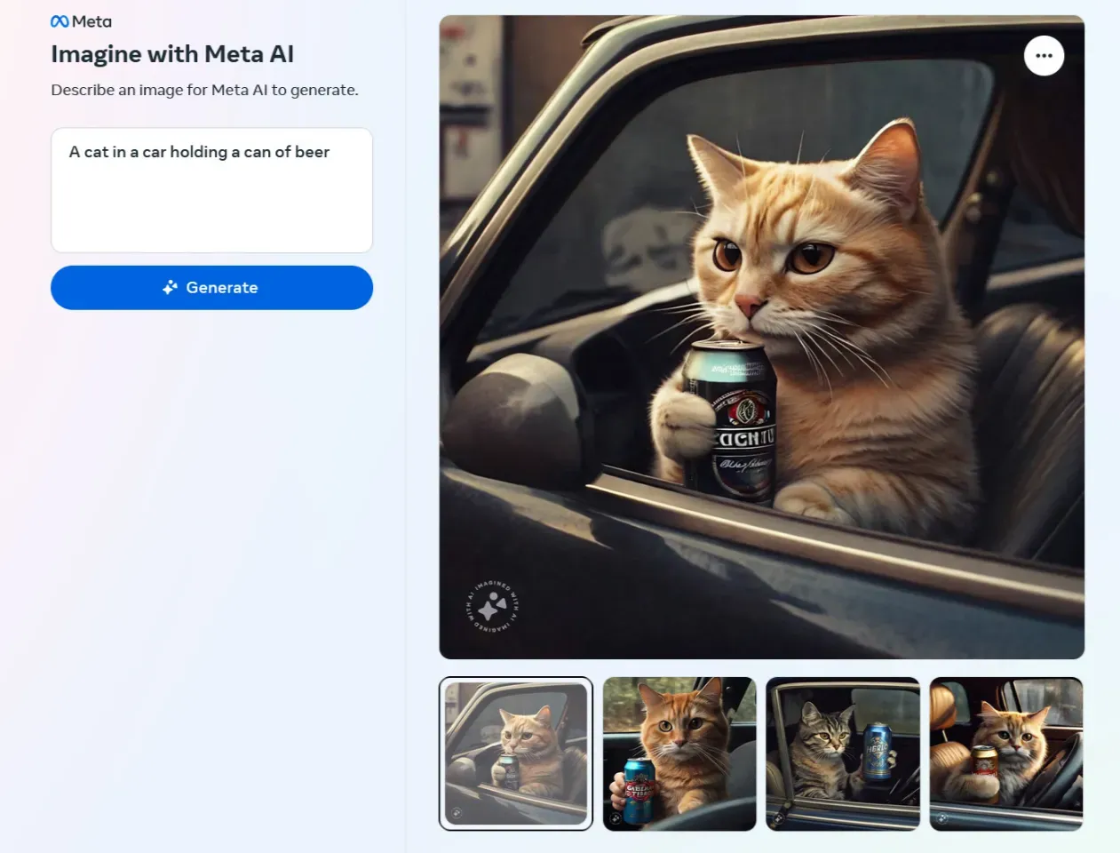 A screenshot of the Imagine with Meta AI interface displaying an AI-generated image, featuring the small round Imagined with AI watermark logo in the bottom-left corner.