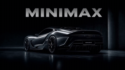 Supercar scura ed elegante con la parola MINIMAX visualizzata sopra