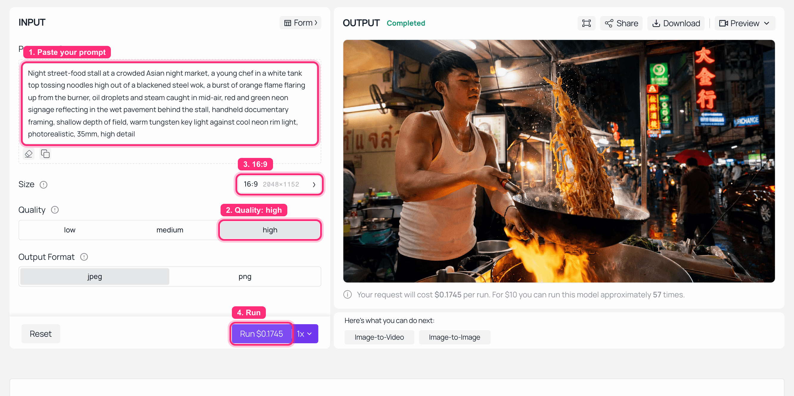 Screenshot of AI image generator interface with prompt and generated image